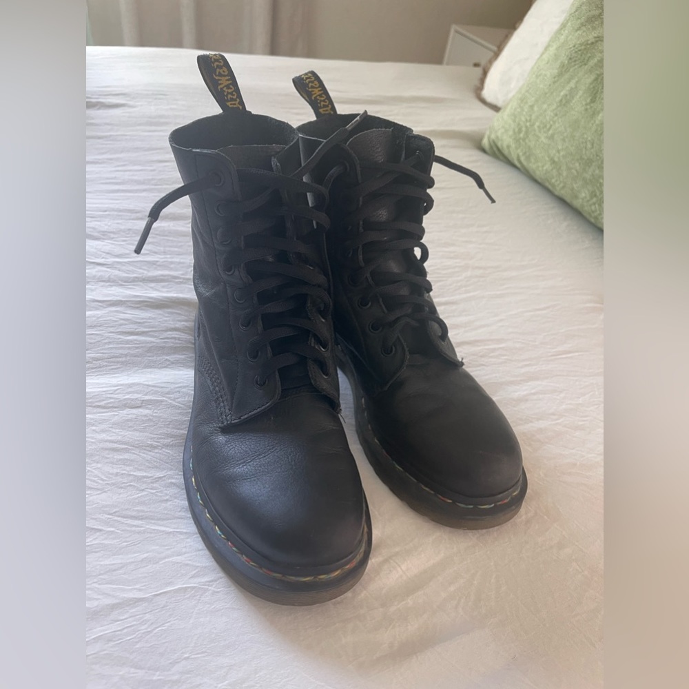 Doc Martens broken in with color stitching